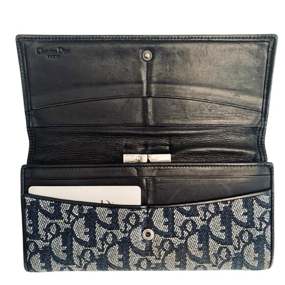 Christian Dior Canvas Leather Navy Blue Trotter Long Wallet W/ Authenticity Card - Picture 2 of 8